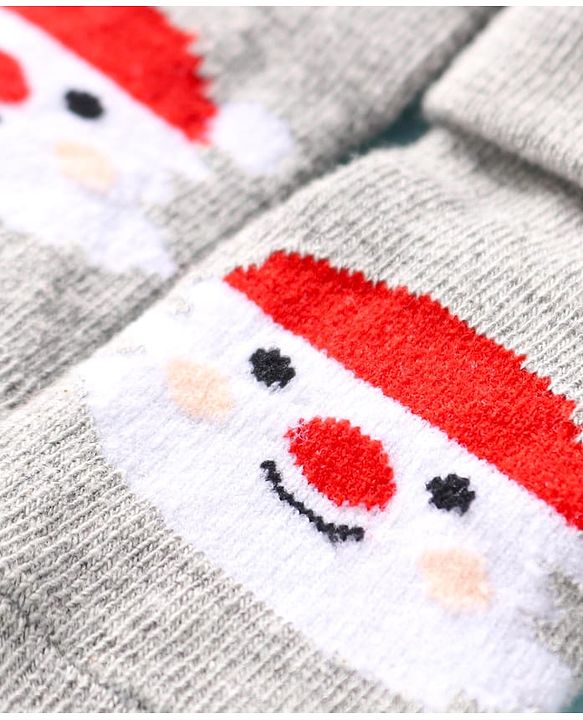 Cute Walk by Babyhug Knit Antibacterial Ankle Length Socks with Christmas Theme Design Pack of 3 - Red Grey & Black