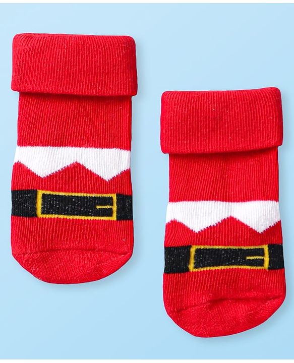 Cute Walk by Babyhug Knit Antibacterial Ankle Length Socks with Christmas Theme Design Pack of 3 - Red Grey & Black