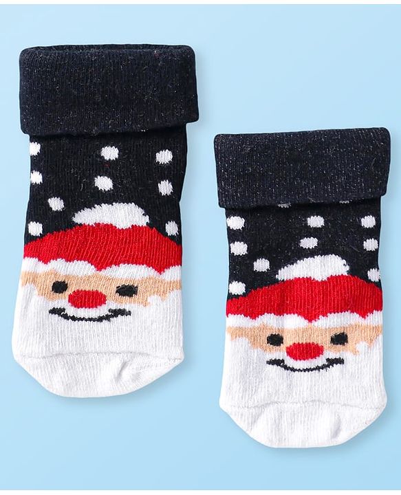 Cute Walk by Babyhug Knit Antibacterial Ankle Length Socks with Christmas Theme Design Pack of 3 - Red Grey & Black