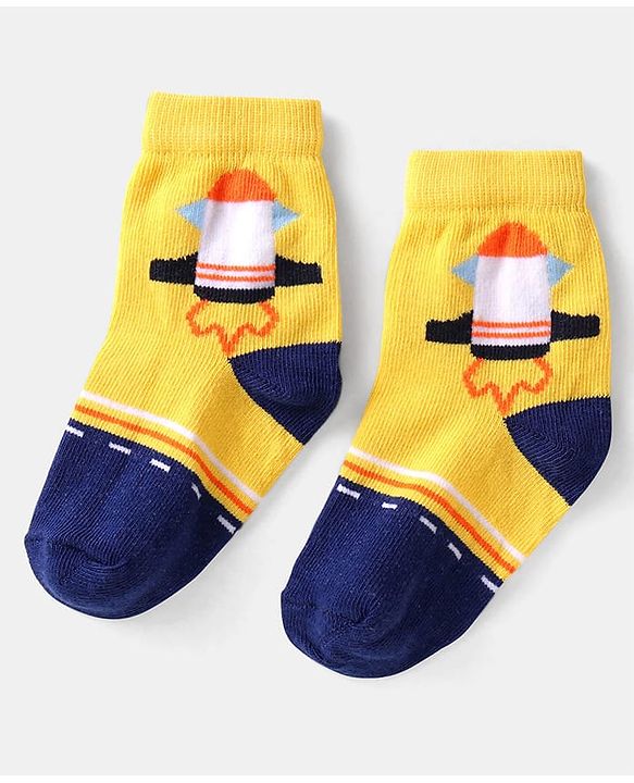 Cute Walk by Babyhug Knit Ankle Length Anti Bacterial Socks with Space Design Pack of 5 - Multicolor