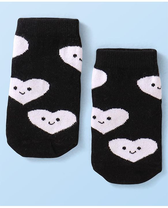 Cute Walk by Babyhug Knit Ankle Length Antibacterial Socks with Hearts Design Pack of 3 - Black Red & White