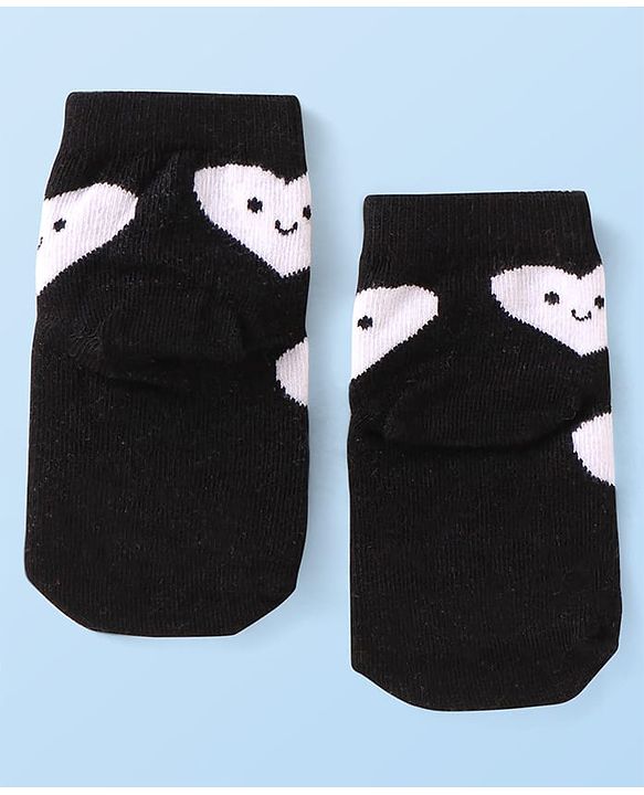Cute Walk by Babyhug Knit Ankle Length Antibacterial Socks with Hearts Design Pack of 3 - Black Red & White