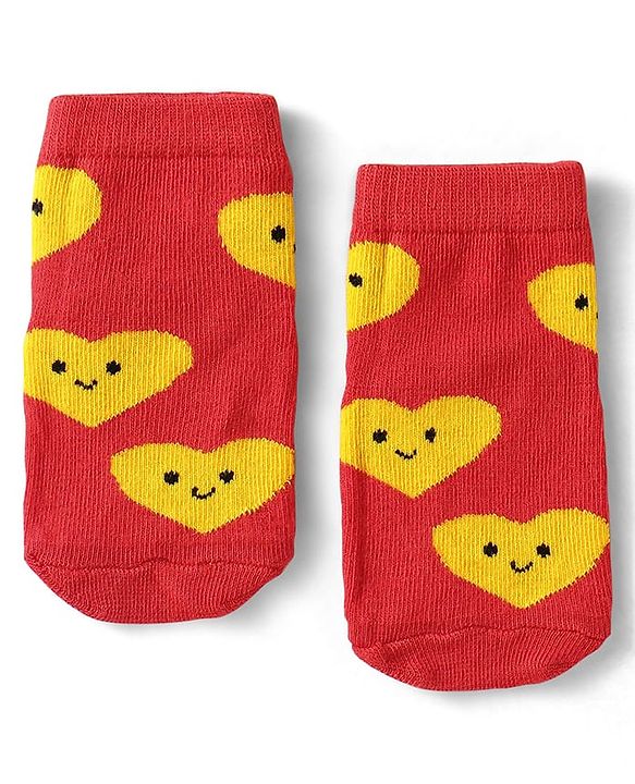 Cute Walk by Babyhug Knit Ankle Length Antibacterial Socks with Hearts Design Pack of 3 - Black Red & White