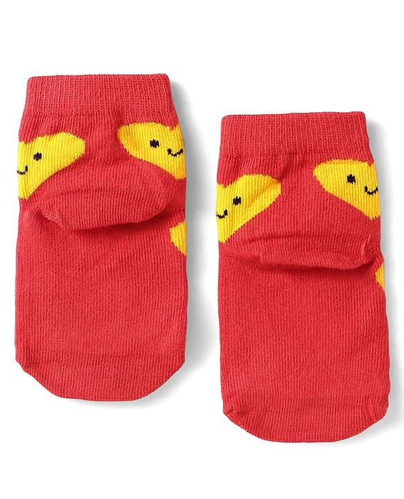 Cute Walk by Babyhug Knit Ankle Length Antibacterial Socks with Hearts Design Pack of 3 - Black Red & White