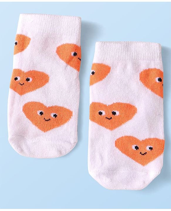 Cute Walk by Babyhug Knit Ankle Length Antibacterial Socks with Hearts Design Pack of 3 - Black Red & White