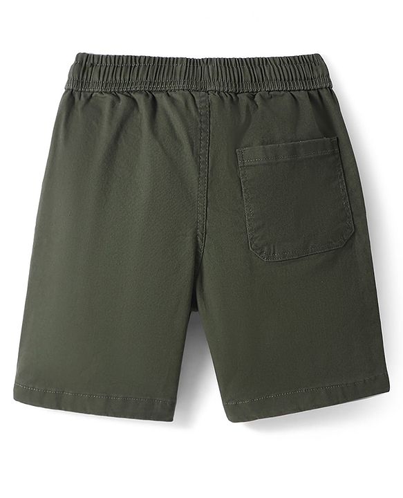 Pine Kids Cotton Knit Above Knee Length Solid Colour Shorts - Olive Green