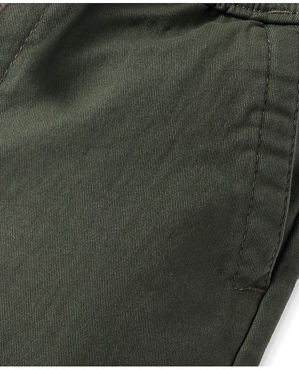 Pine Kids Cotton Knit Above Knee Length Solid Colour Shorts - Olive Green