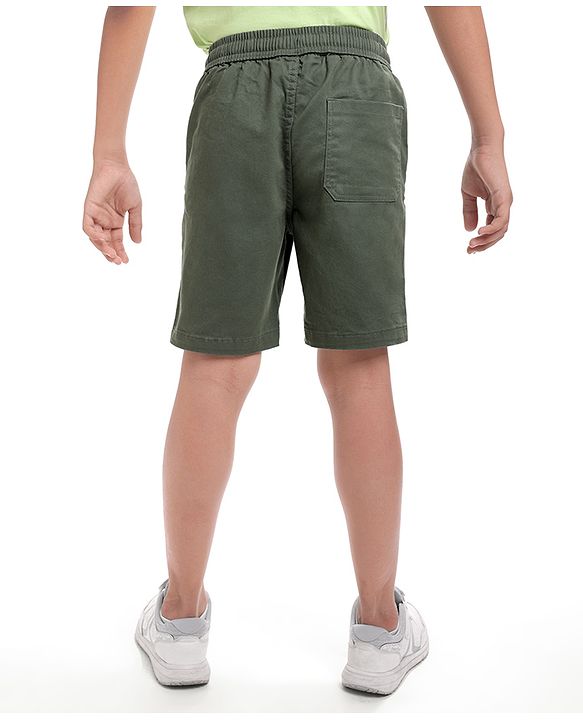 Pine Kids Cotton Knit Above Knee Length Solid Colour Shorts - Olive Green