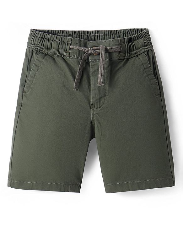 Pine Kids Cotton Knit Above Knee Length Solid Colour Shorts - Olive Green