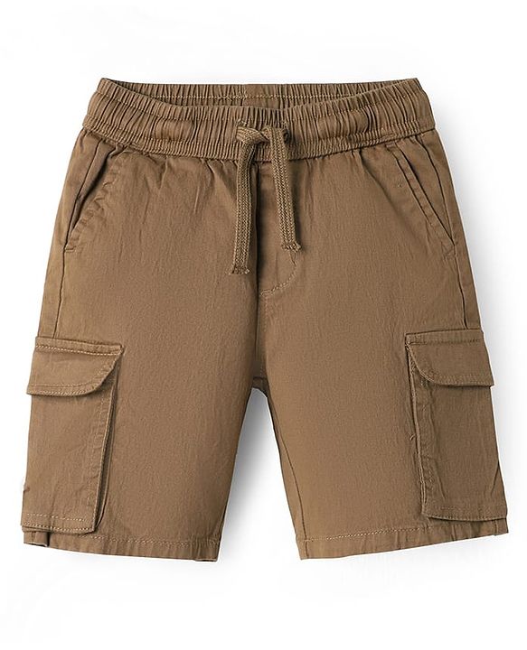 Pine Kids Cotton Elastane Woven Above Knee Length Solid Color Shorts  - Brown