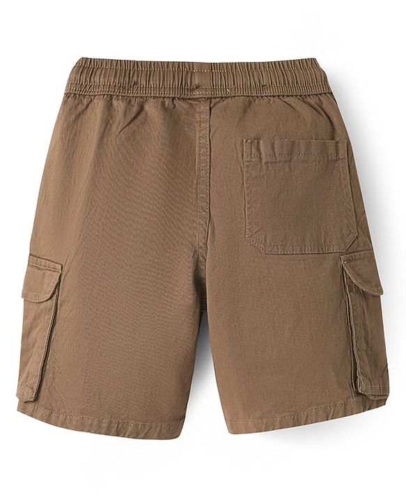 Pine Kids Cotton Elastane Woven Above Knee Length Solid Color Shorts  - Brown