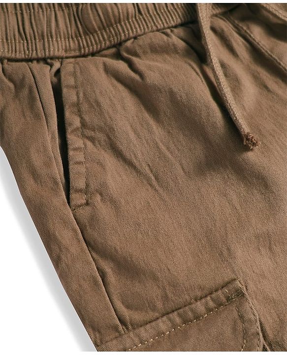 Pine Kids Cotton Elastane Woven Above Knee Length Solid Color Shorts  - Brown