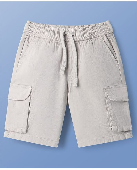 Pine Kids Cotton Elastane Woven Above Knee Length Solid Color Shorts  - Brown