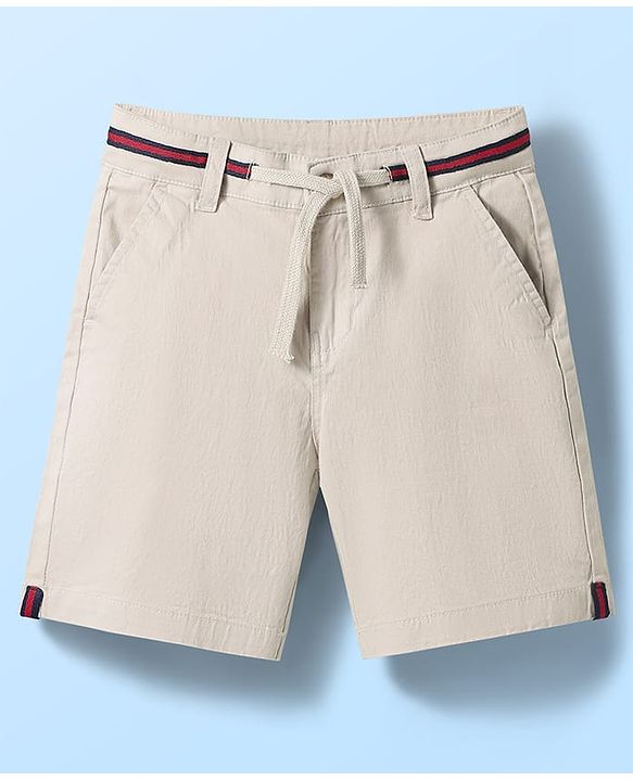 Pine Kids Cotton Woven Above Knee Length Solid Color Shorts - Beige