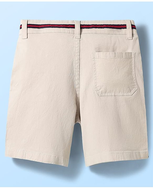 Pine Kids Cotton Woven Above Knee Length Solid Color Shorts - Beige