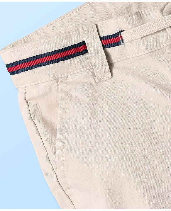 Pine Kids Cotton Woven Above Knee Length Solid Color Shorts - Beige