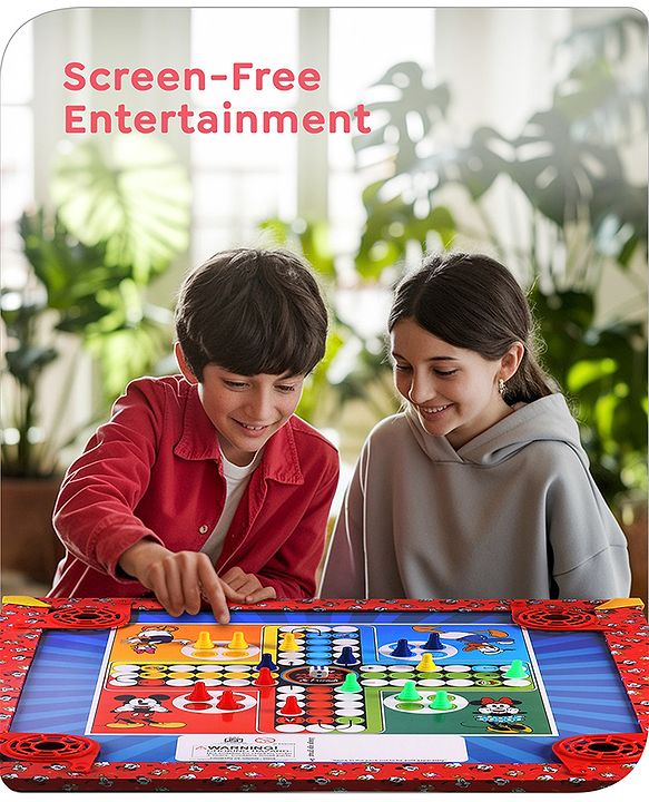 Babyhug Disney 2 in 1  Mickey Theme Carrom Board and Ludo|Multi Game - Family fun|20x20 inch|Carrom,Ludo|Compact for All Ages - Multicolor