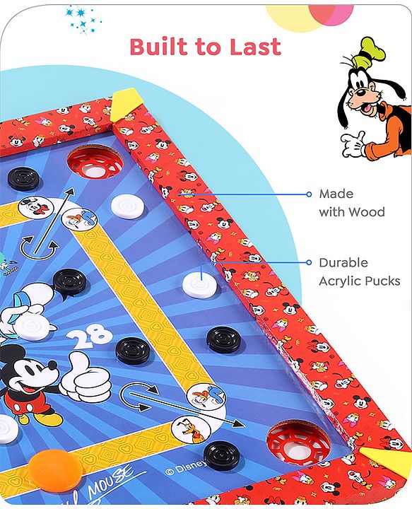 Babyhug Disney 2 in 1  Mickey Theme Carrom Board and Ludo|Multi Game - Family fun|20x20 inch|Carrom,Ludo|Compact for All Ages - Multicolor