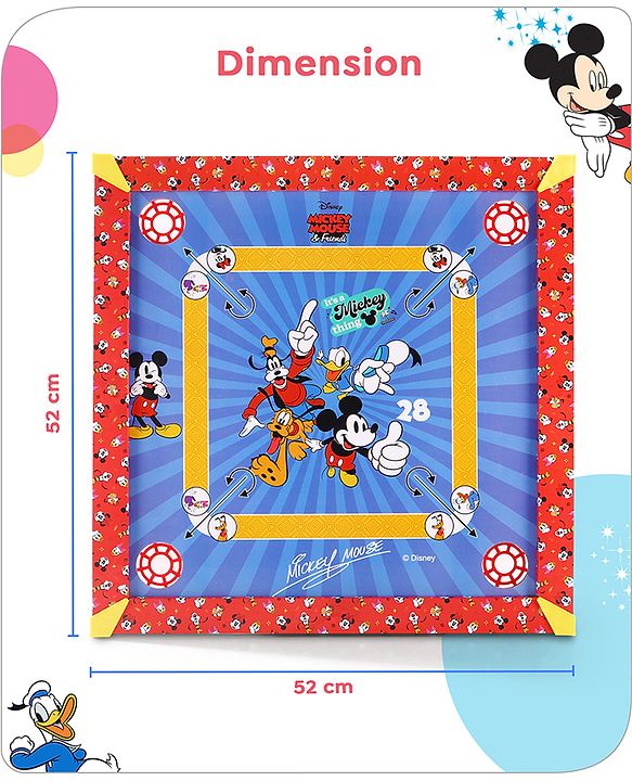 Babyhug Disney 2 in 1  Mickey Theme Carrom Board and Ludo|Multi Game - Family fun|20x20 inch|Carrom,Ludo|Compact for All Ages - Multicolor