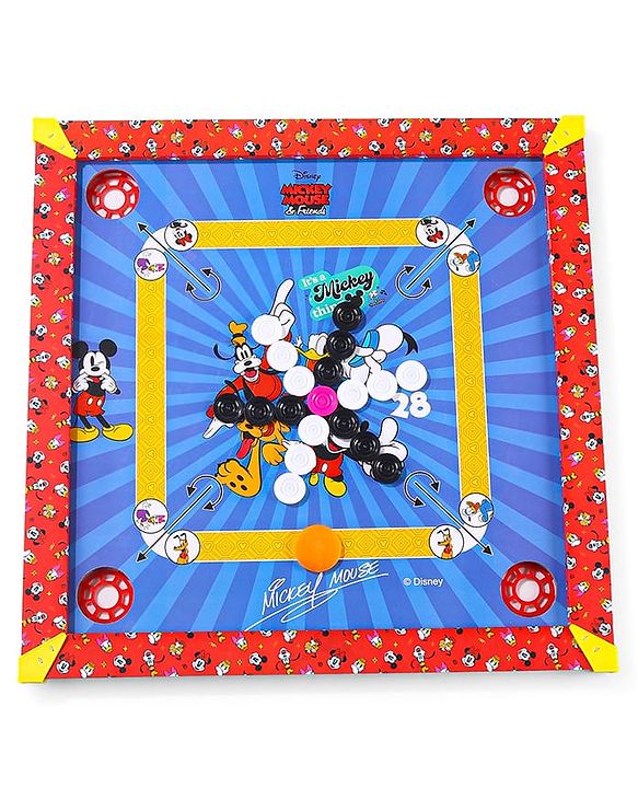 Babyhug Disney 2 in 1  Mickey Theme Carrom Board and Ludo|Multi Game - Family fun|20x20 inch|Carrom,Ludo|Compact for All Ages - Multicolor