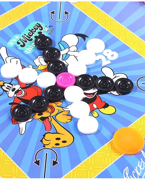 Babyhug Disney 2 in 1  Mickey Theme Carrom Board and Ludo|Multi Game - Family fun|20x20 inch|Carrom,Ludo|Compact for All Ages - Multicolor