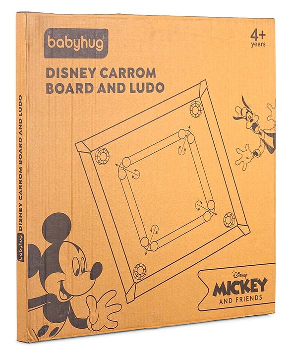 Babyhug Disney 2 in 1  Mickey Theme Carrom Board and Ludo|Multi Game - Family fun|20x20 inch|Carrom,Ludo|Compact for All Ages - Multicolor