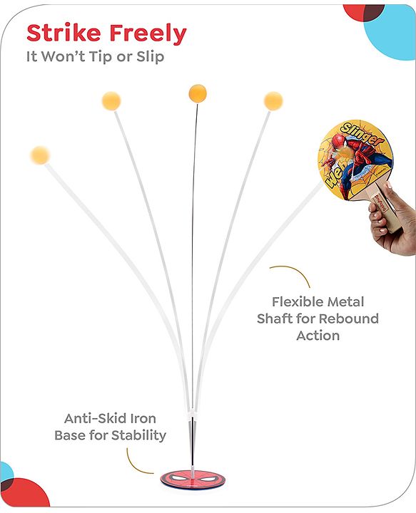 Babyhug Marvel Spiderman Wooden Table Tennis Trainer Toy Ping Pong Paddle Set for Kids|Portable Activity And Exercise Sports Toy with 2 Balls and 2 Wooden Rackets