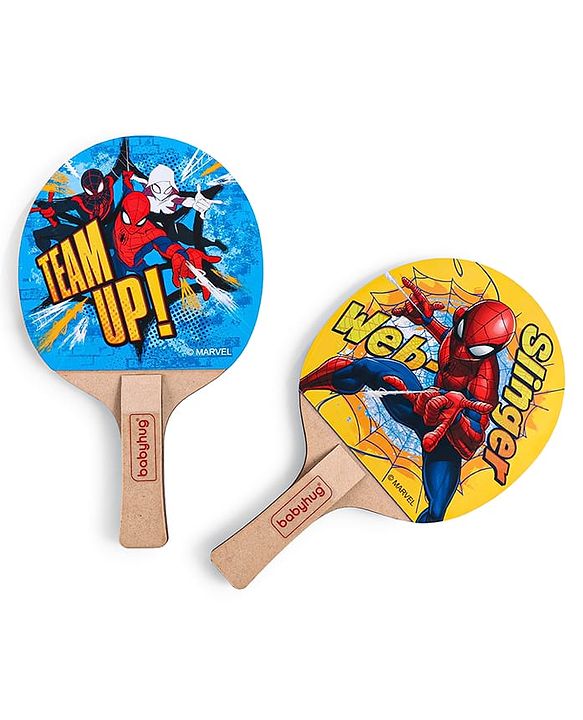 Babyhug Marvel Spiderman Wooden Table Tennis Trainer Toy Ping Pong Paddle Set for Kids|Portable Activity And Exercise Sports Toy with 2 Balls and 2 Wooden Rackets