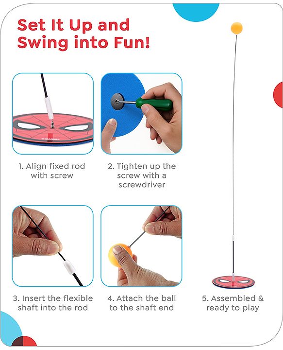 Babyhug Marvel Spiderman Wooden Table Tennis Trainer Toy Ping Pong Paddle Set for Kids|Portable Activity And Exercise Sports Toy with 2 Balls and 2 Wooden Rackets