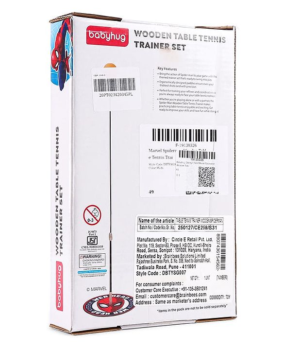 Babyhug Marvel Spiderman Wooden Table Tennis Trainer Toy Ping Pong Paddle Set for Kids|Portable Activity And Exercise Sports Toy with 2 Balls and 2 Wooden Rackets