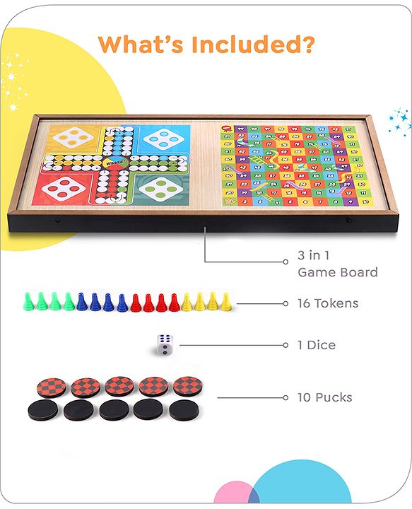 Babyhug Disney Mickey & Friends Theme 3 in 1 Fastest Finger Game |Improves Hand eye Co-ordination| Learning and Educational Toy| Family Board Game with Sling Puck Board,Ludo Snake & Ladder|Indoor Toys & Games for Kids.