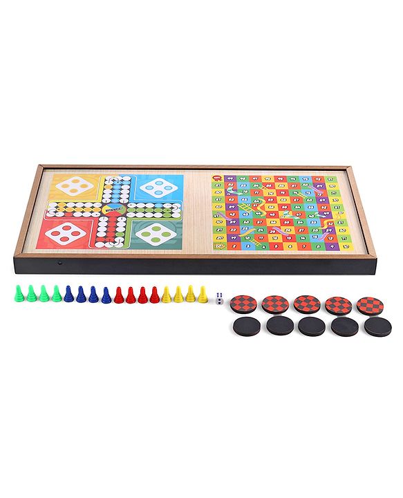 Babyhug Disney Mickey & Friends Theme 3 in 1 Fastest Finger Game |Improves Hand eye Co-ordination| Learning and Educational Toy| Family Board Game with Sling Puck Board,Ludo Snake & Ladder|Indoor Toys & Games for Kids.