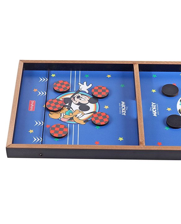 Babyhug Disney Mickey & Friends Theme 3 in 1 Fastest Finger Game |Improves Hand eye Co-ordination| Learning and Educational Toy| Family Board Game with Sling Puck Board,Ludo Snake & Ladder|Indoor Toys & Games for Kids.