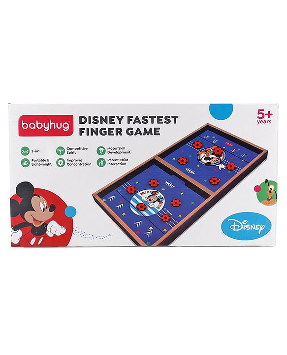 Babyhug Disney Mickey & Friends Theme 3 in 1 Fastest Finger Game |Improves Hand eye Co-ordination| Learning and Educational Toy| Family Board Game with Sling Puck Board,Ludo Snake & Ladder|Indoor Toys & Games for Kids.