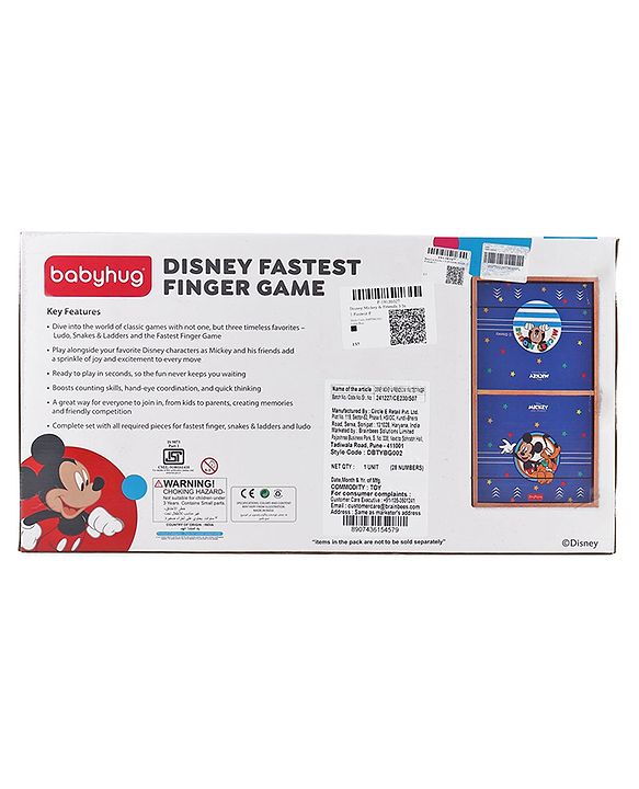 Babyhug Disney Mickey & Friends Theme 3 in 1 Fastest Finger Game |Improves Hand eye Co-ordination| Learning and Educational Toy| Family Board Game with Sling Puck Board,Ludo Snake & Ladder|Indoor Toys & Games for Kids.