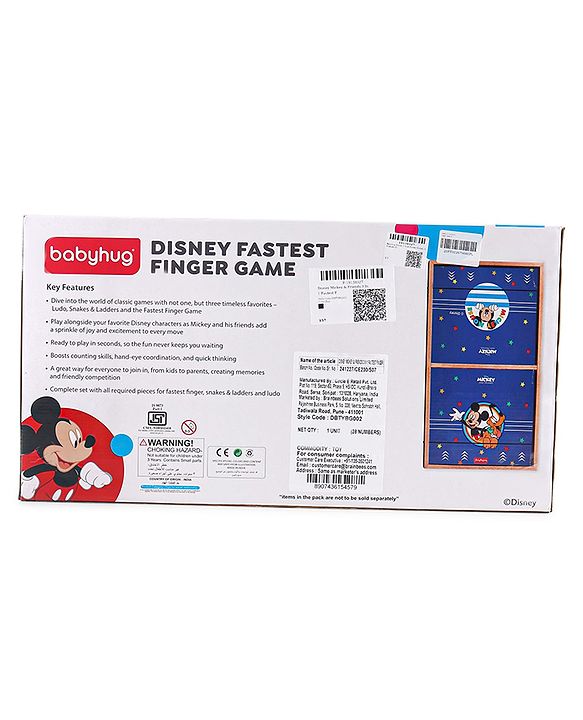 Babyhug Disney Mickey & Friends Theme 3 in 1 Fastest Finger Game |Improves Hand eye Co-ordination| Learning and Educational Toy| Family Board Game with Sling Puck Board,Ludo Snake & Ladder|Indoor Toys & Games for Kids.