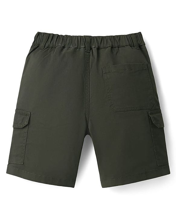 Pine Kids Cotton Elastane Woven Above Knee Length Solid Color Shorts - Olive Green