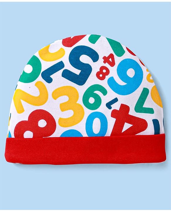 Babyhug Interlock Knit Cap Mittens And Booties Set with Text Prints White - Diameter 12 cm