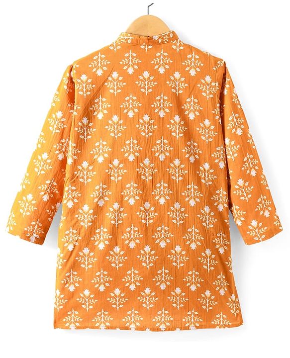 Pine Kids Cotton Woven Full Sleeves Floral Printed Kurta - Orange