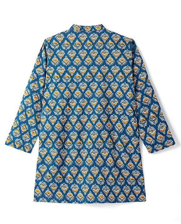 Pine Kids Cotton Woven Full Sleeves Ajrakh Floral Printed Kurta - Navy Blue