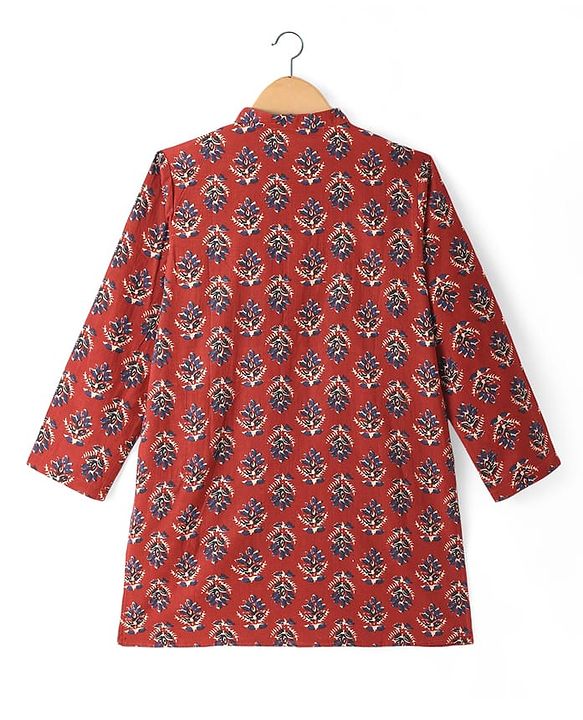 Pine Kids Cotton Woven Full Sleeves Floral Printed Kurta - Dark Red