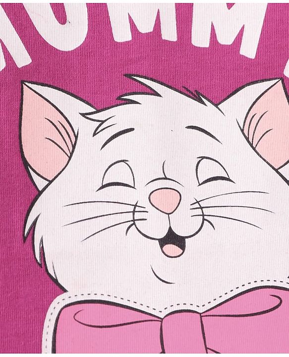 Babyhug Disney Single Jersey Knit Full Sleeves Night Suit with Aristocats Marie Print - Dark Pink