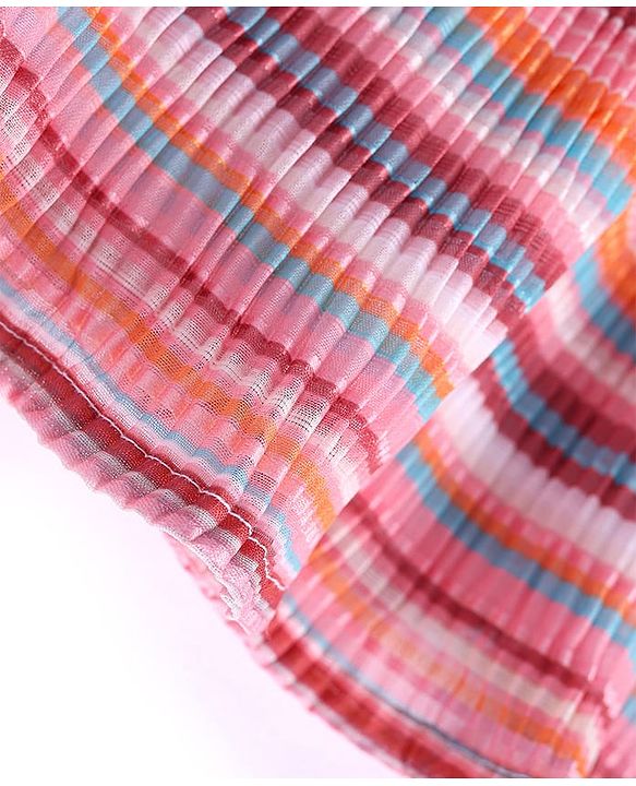 Babyhug Cotton Woven Frill Sleeves Striped Frock With Frill Detailing - Blue & Red