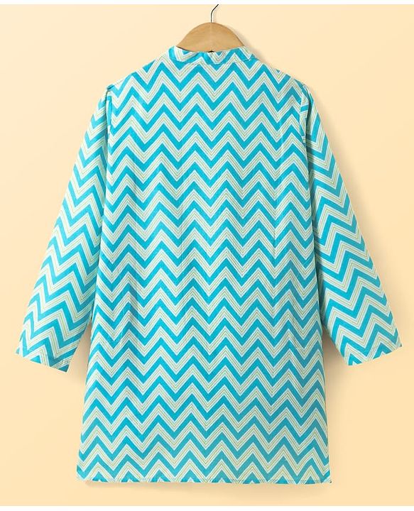 Pine Kids Cotton Woven Full Sleeves Kurta & Pyjama Set with  Print - Light Blue