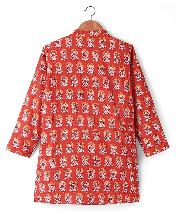 Pine Kids Cotton Woven Full Sleeves Floral Printed Kurta Pyjama Set - Rust Orange