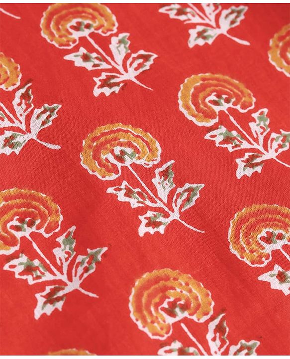 Pine Kids Cotton Woven Full Sleeves Floral Printed Kurta Pyjama Set - Rust Orange
