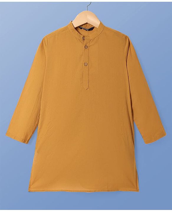 Pine Kids Cotton Woven Full Sleeves Kurta & Pyjama Set With Floral Printed Jacket - Mustard