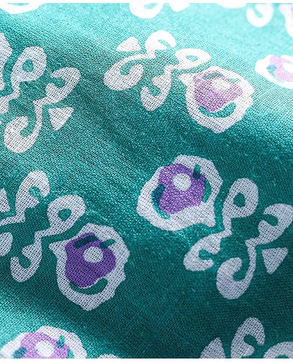 Pine Kids Cotton Woven Full Sleeves Floral Print Kurta Pyjama Set - Teal Blue