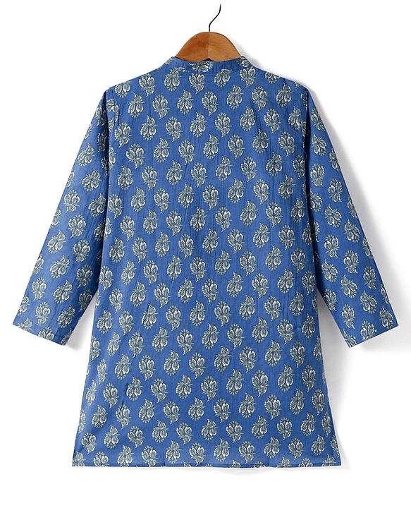 Pine Kids Cotton Woven Kurta with Floral Print - Navy Blue