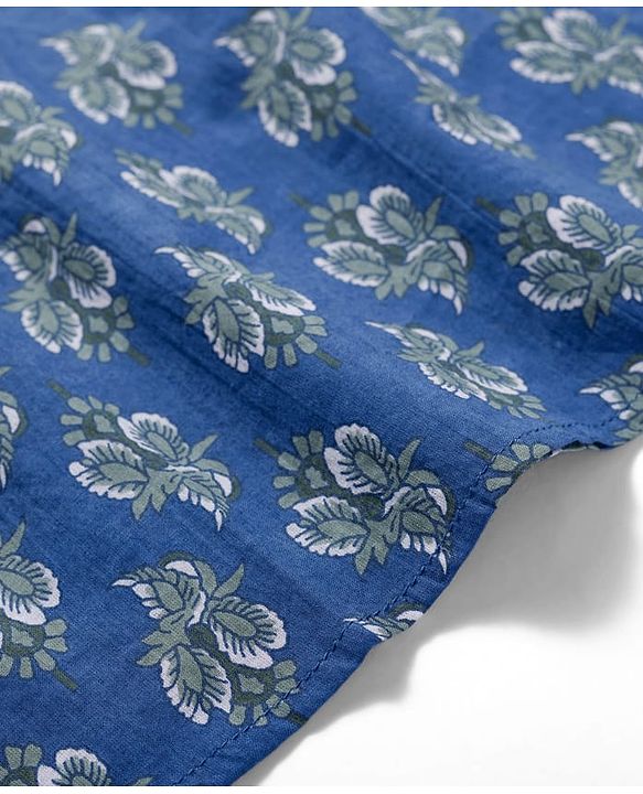Pine Kids Cotton Woven Kurta with Floral Print - Navy Blue